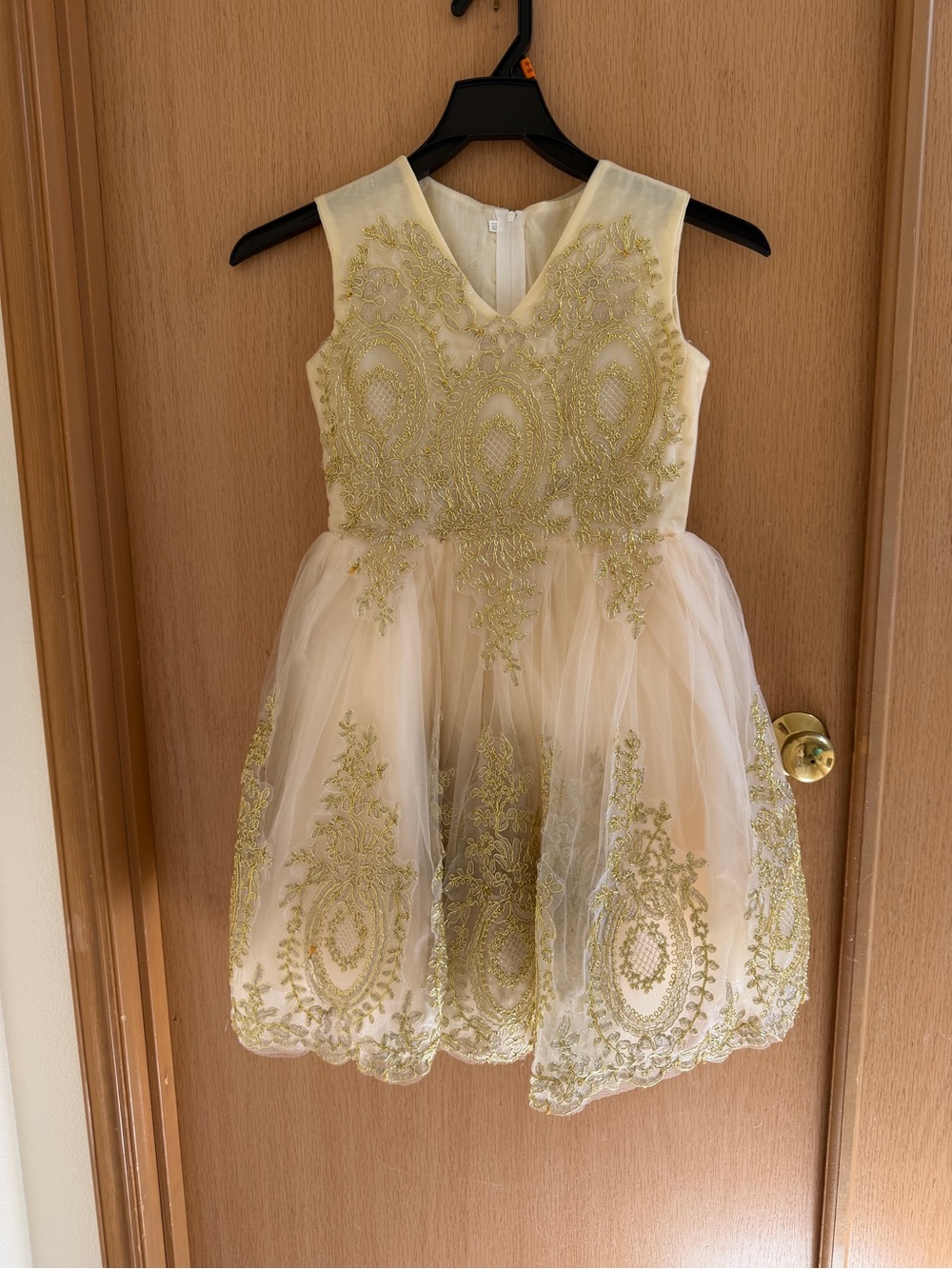 Girls' Cream Tulle Party Dress with Gold Embroidery 8-9Y
